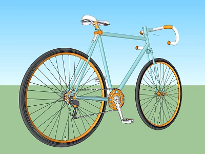 Light Blue Bicycle With Orange And White Handlebars Black Tires Orange Rims White Seat 3d model