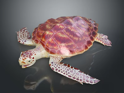 Colorful Sea Turtle With Red Purple Patterned Shell And Spotted Flippers On Black Background 3d model