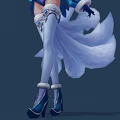 Elegant Fox Tailed Character Holding White Cat Like Doll In Blue White Outfit