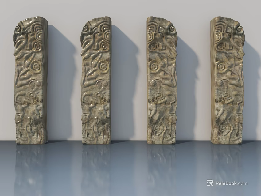 Vintage Hinged Door With Ornate Carved Patterns On Wooden Support Posts 3d model