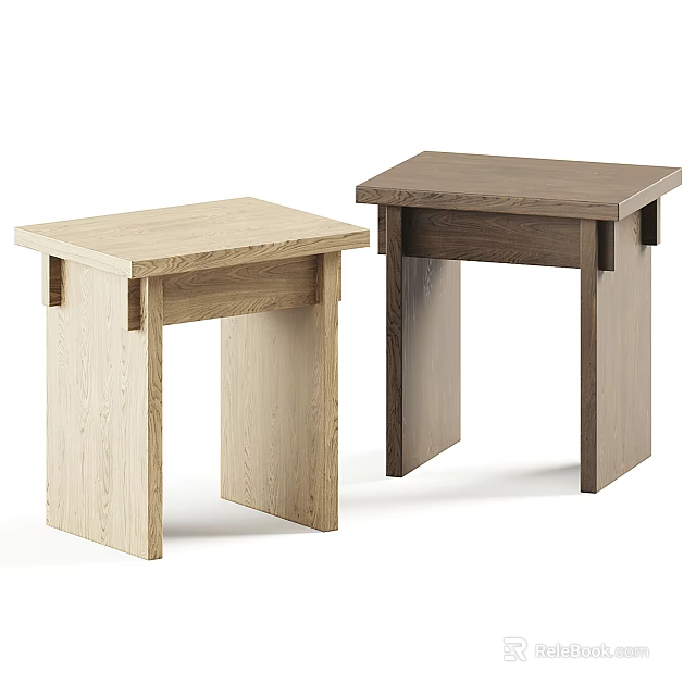 Two Wooden Side Tables In Light And Dark Tones With Simple Design And Sturdy Structure 3d model 