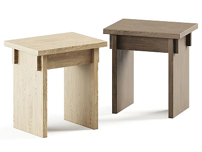 Two Wooden Side Tables In Light And Dark Tones With Simple Design And Sturdy Structure 3d model