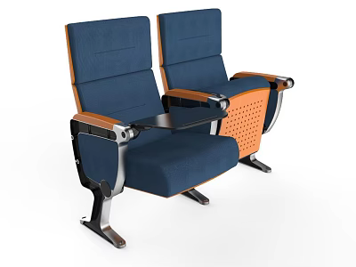 Modern Public Chairs With Deep Blue Seat Backrest Orange Armrests And Metal Frame 3d model