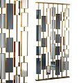 Modern Room Divider With Geometric Panels Gold Metal Frame And Black Silver Mirrored Accents