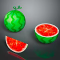 Fresh Whole Watermelon With Half Sliced Red Flesh And Green Rind Slice