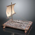 Traditional Handmade Wooden Boat With Natural Wood Planks And White Sail