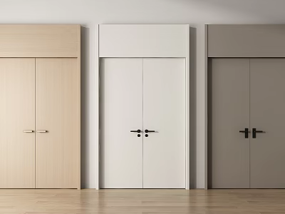 Modern Interior Hinged Double Doors In Light Wood White And Gray Colors 3d model