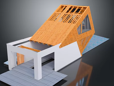 Modern Container Building Design With Wooden Roof Large Windows And White Base 3d model
