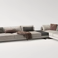 Modern Light Gray Sectional Sofa With Modular Design Pillows And Blanket 3d model