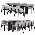 Modern Upholstered Dining Table Set With Wooden Leg Chairs And Rectangular Table Design 3d model
