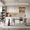 Modern Open Dining Room Interior Design With Dining Table Chairs Pendant Lights And Cabinets