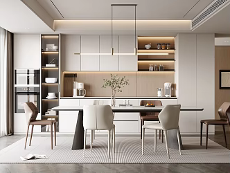 Home Dining Room Dining Table and Chair Combination Chandelier Dining Chair Green Plant Wine Cabinet Decoration 3d model