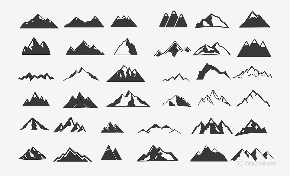 Varied Mountain Silhouettes In Different Styles 3d model
