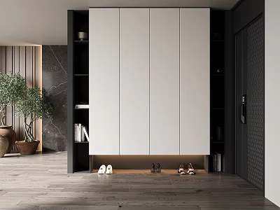 Modern Shoe Cabinet With White Doors Black Frame And Shoe Storage In Home Interior 3d model