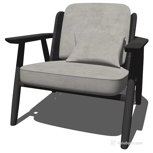 Modern Single Sofa With Wooden Frame And Light Gray Comfortable Minimalist Cushion 3d model