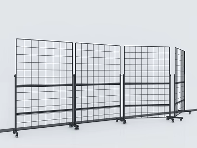 Black Metal Grid Partition With Multiple Panels And Wheels For Room Dividing 3d model