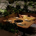 Table And Chair Set In Natural Garden With Greenery Cushions Round Center And Tableware