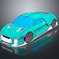 Turquoise Futuristic Car With Sleek Design And Unique Pink Accent Wheels