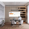 Modern Office Interior With Wooden Walls Bookshelves Desk And White Office Chairs