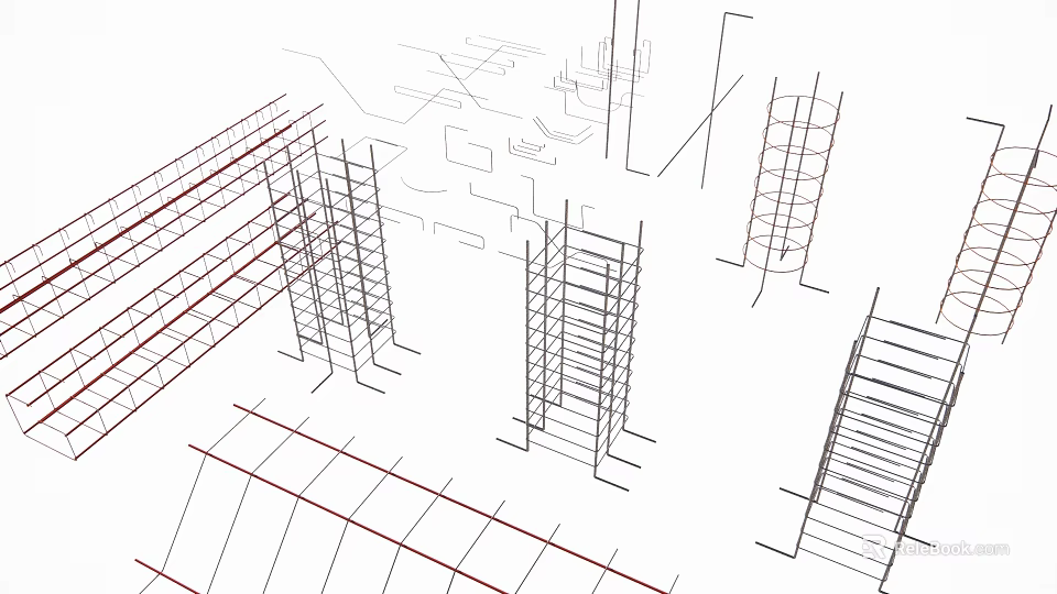 Reinforced Steel Frames For Building Construction With Structural Supports And Metal Bars 3d model 