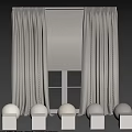 Modern Grey Linen Curtains With Sheer Overlay For Window Pane Interior Design 3d model