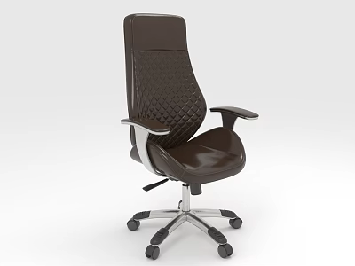 Brown Leather Office Chair With Quilted Backrest Silver Armrests And Five Star Base 3d model