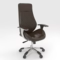 Brown Leather Office Chair With Quilted Backrest Silver Armrests And Five Star Base