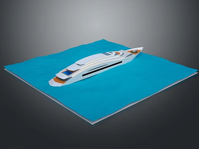 Blue Square Coffee Table With White Yacht Model On Gray Background 3d model