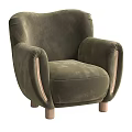 Olive Green Single Sofa with Velvet Fabric Wooden Armrests and Wooden Legs Modern Elegant Design