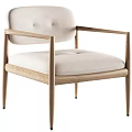 Elegant Modern Armchair With Tufted Leather Seat And Black Wooden Armrests