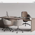 Modern Office Desk and Chair Set with Wooden Table Ergonomic Chairs Computer Monitor and Documents