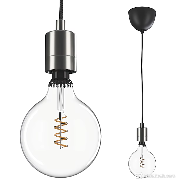 Modern Glass Bulb Pendant Lights With Spiral Filament And Metal Fixture Design 3d model 