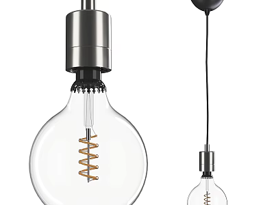 Modern Glass Bulb Pendant Lights With Spiral Filament And Metal Fixture Design 3d model