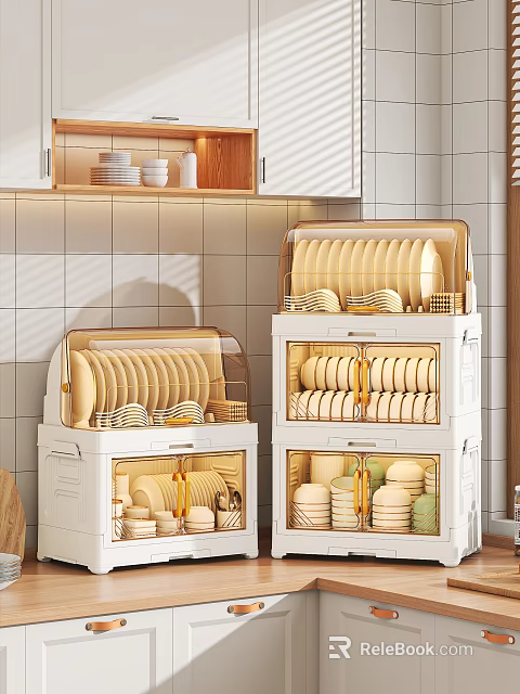 Tableware Set Storage Organizer With Multi Layer Transparent Lid For Kitchen 3d model 