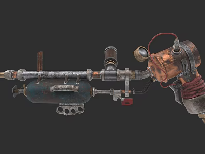 Steampunk Weapon With Rusted Metal Structure Mechanical Pipes And Pressure Gauge 3d model