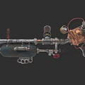 Steampunk Weapon With Rusted Metal Structure Mechanical Pipes And Pressure Gauge