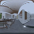 Traditional Teahouse Interior With Wooden Ceiling Tables Chairs And Tea Sets On Shelves