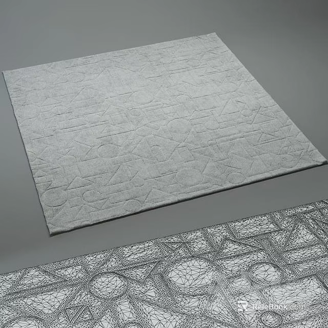 Square Gray Rug With Intricate Geometric Patterns And Textured Surface Design 3d model 