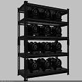 Heavy Duty Metal Storage Shelf With Multiple Layers Holding Dumbbells For Home Gym