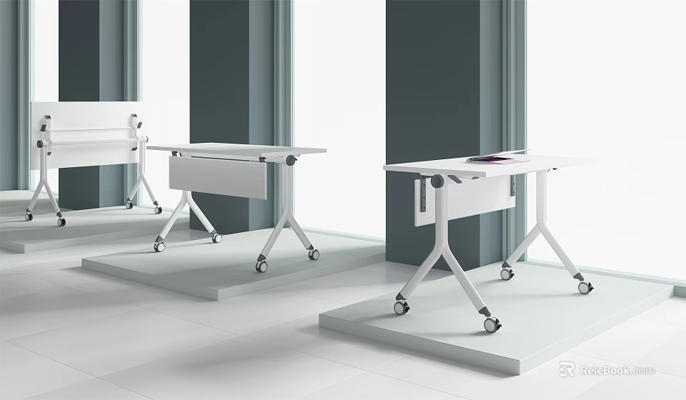Modern White Mobile Office Desk With Wheels And Storage Drawer Design 3d model