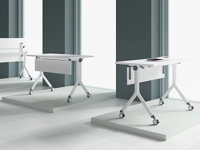 Modern White Mobile Office Desk With Wheels And Storage Drawer Design 3d model
