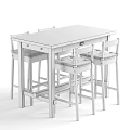 White Dining Table Set With Rectangular Table Four High Chairs And Light Colored Cushions 3d model