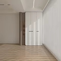 Modern White Balcony Cabinet Design With Wooden Accent And Curtain In Balcony Space