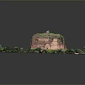 Scenic Landscape Featuring Ancient Square Stone Structure With Green Vegetation And Purple Circular Area