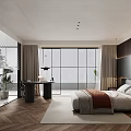 Modern Living and Dining Area Interior With Herringbone Floor Large Windows and Greenery