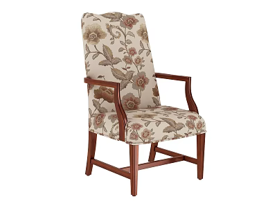 Classic Floral Pattern Accent Chair With Wooden Armrests Backrest And Legs 3d model