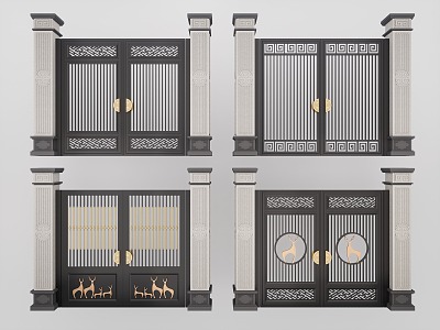 New Chinese Style Villa Courtyard Door New Chinese Style Courtyard Door Chinese Style Aluminum Alloy Door Outdoor Courtyard Door Villa Door 3d model