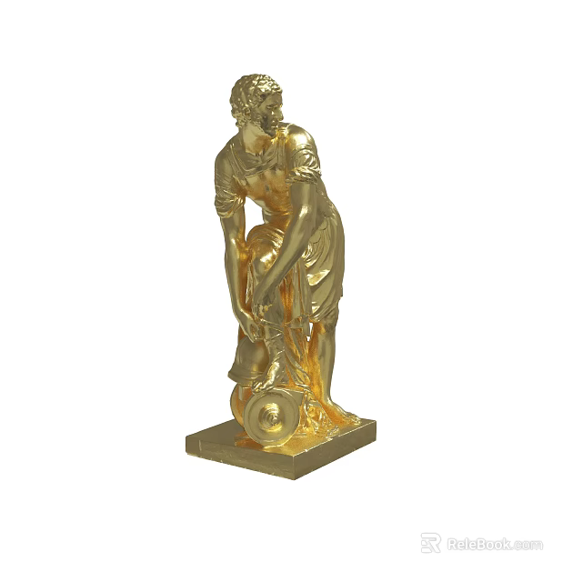 Golden Classical Statue Of Bending Figure With Pedestal Base And Sphere 3d model 