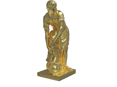 Golden Classical Statue Of Bending Figure With Pedestal Base And Sphere 3d model