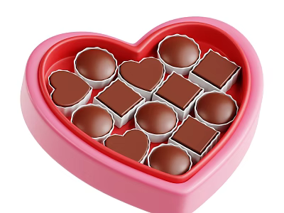 Assorted Chocolate Candies In Pink Heart Shaped Gift Box With Various Shapes 3d model